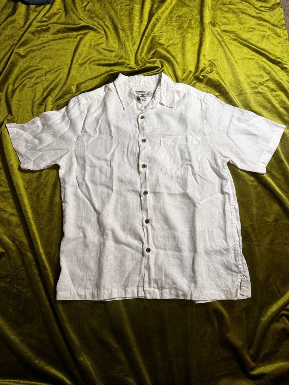Caribbean Joe White Short-Sleeve Linen Button-Down Shirt